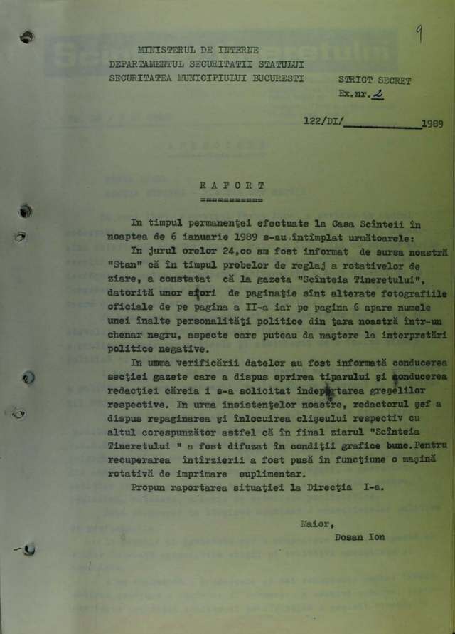 CNSAS publică documentul: în ianuarie 1989, fotografia lui Ceaușescu a apărut într-un chenar negru în ziarul Scânteia Tineretului
