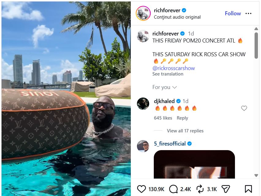 Colac Louis Vuitton de 4.400 de dolari, purtat de Rick Ross, devine viral pe Internet