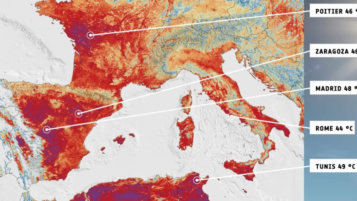 Imagine satelitară Copernicus arată canicula extremă din Europa. Franța a înregistrat cea mai călduroasă zi din iunie
