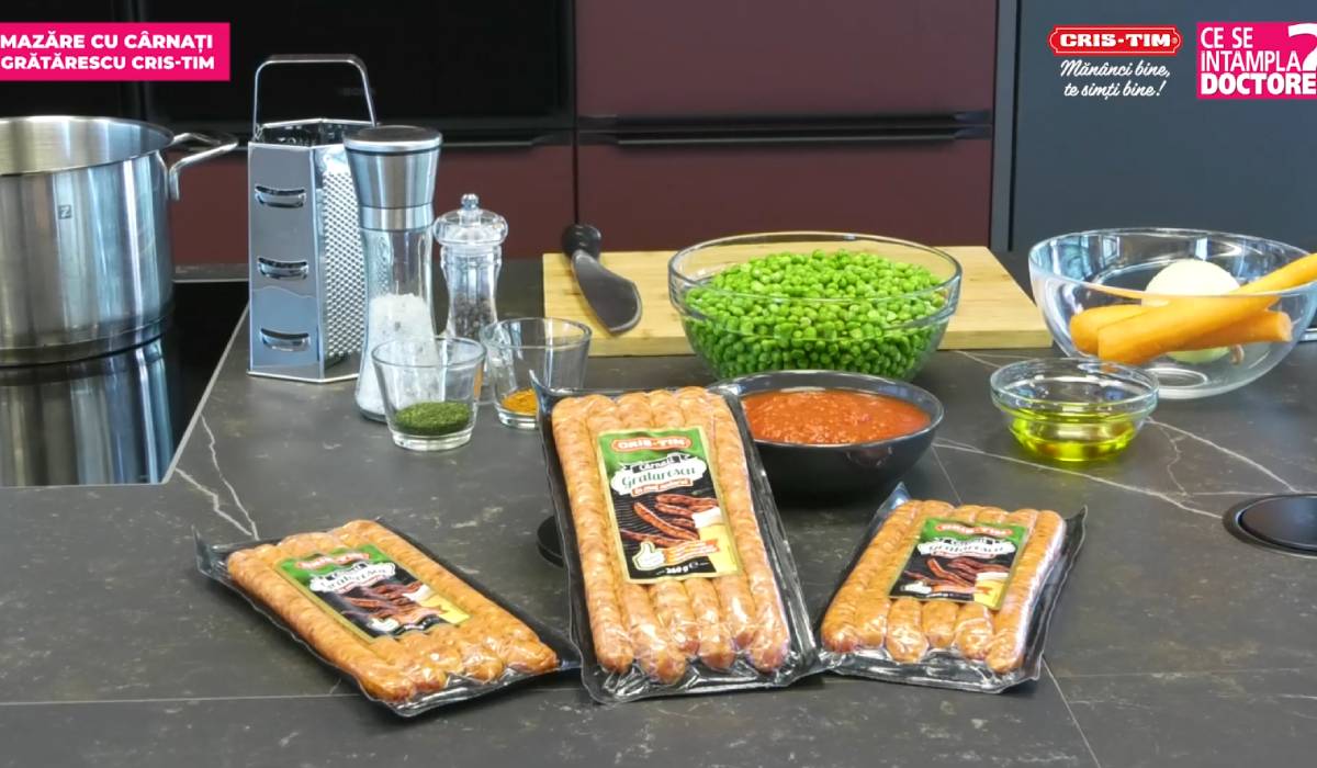 Rețetă de mazăre cu cârnați Grătărescu Cris-Tim: preparat sățios și ușor de gătit