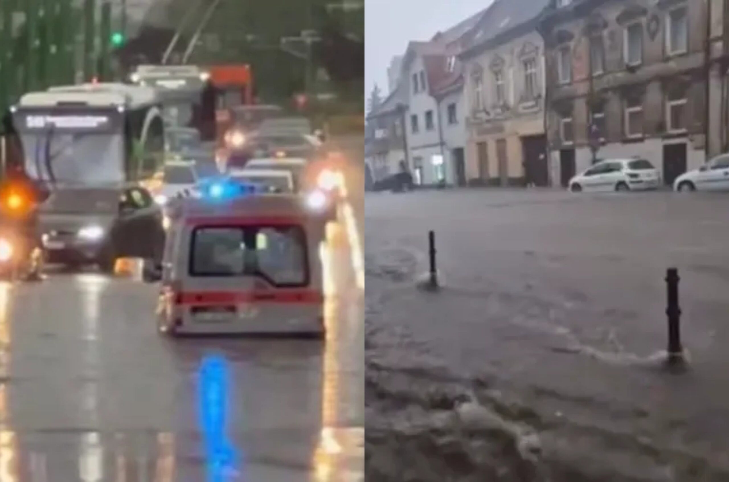 Furtună violentă în Brașov: străzi inundate, ambulanță blocată și copaci căzuți