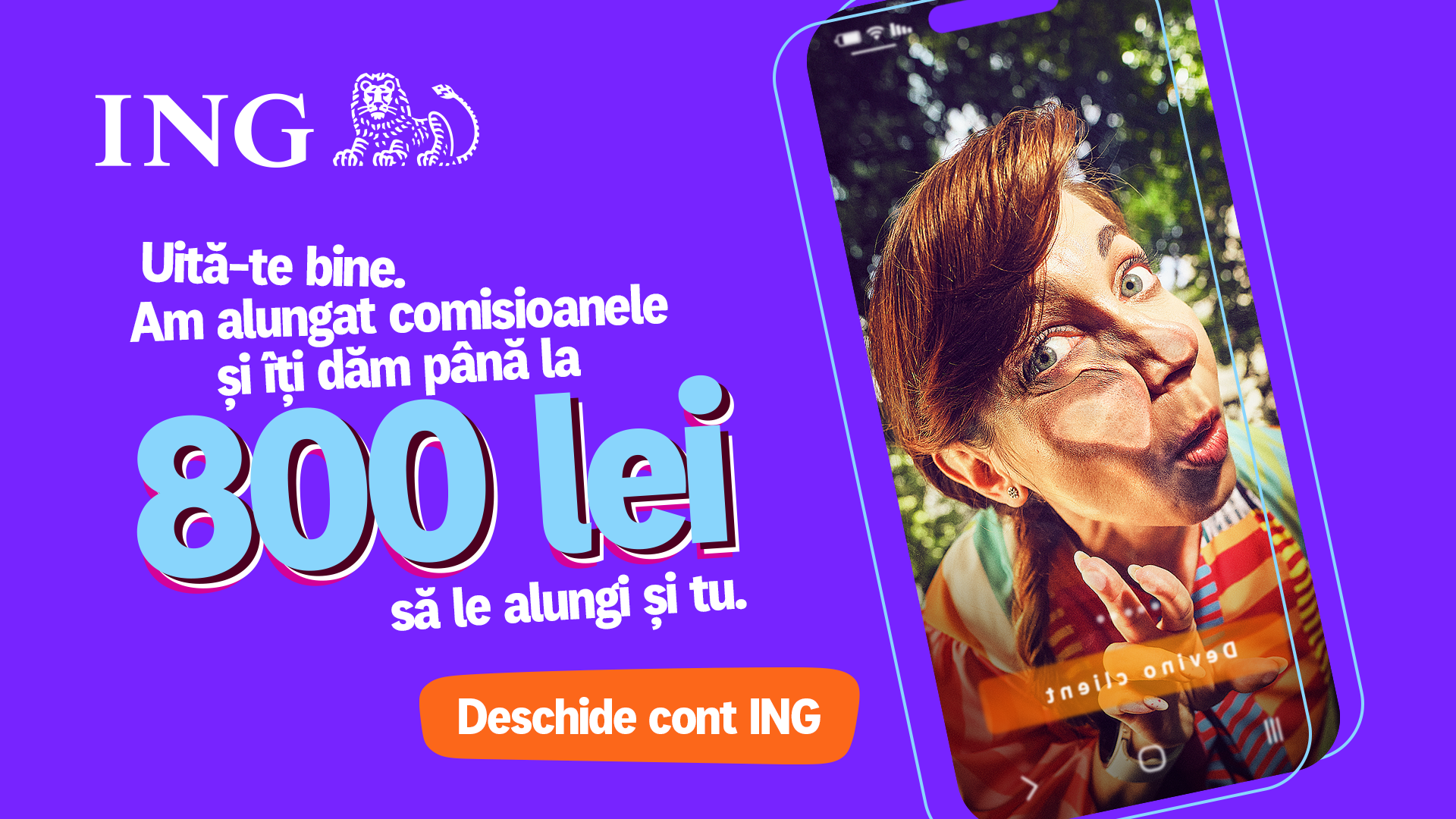 ING oferă bonus de până la 800 de lei pentru deschiderea unui cont 100% online